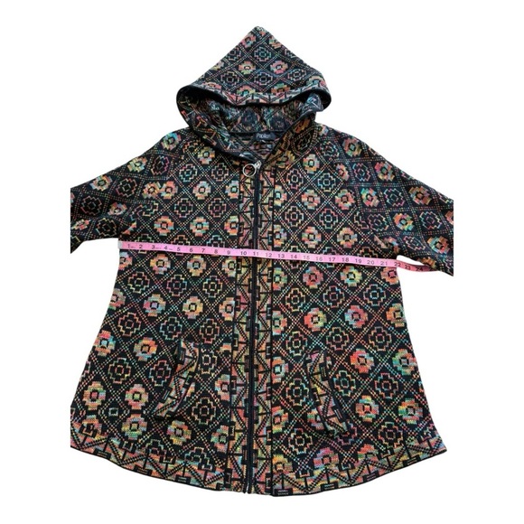 🌷3/$15🌷 Papillion Rainbow Aztec Zip Front Hooded Cardigan - Size XL - Picture 12 of 13